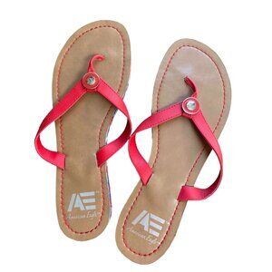 American Eagle Womens Thongs Orange Red & Tan With Blue/Red/White Sole Size 10